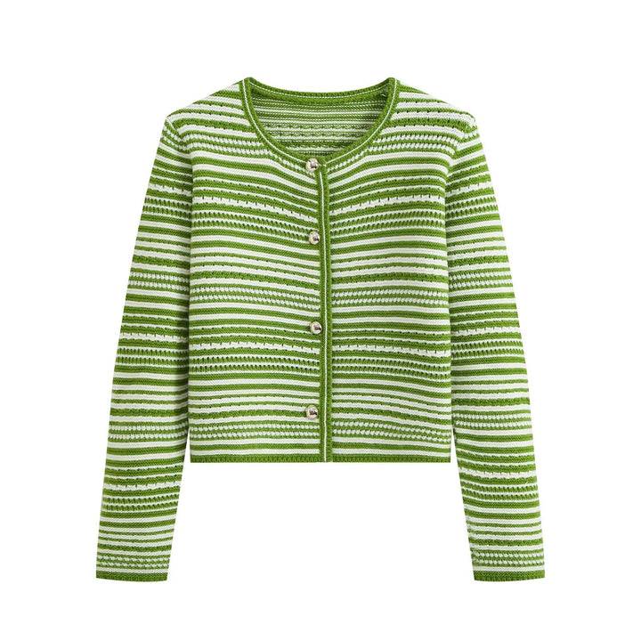 Women's Structured Stripe Fine Knit Cardigan with Decorative Buttons Amarae