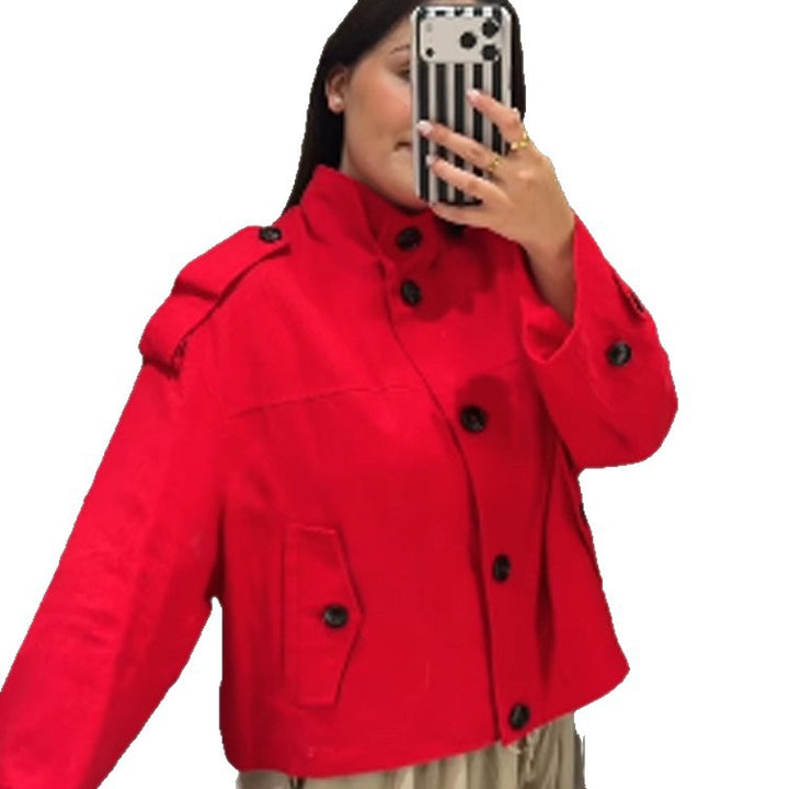 Women's Short Boxy Blouson Jacket made of lightweight Canvas with Epaulettes Amarae