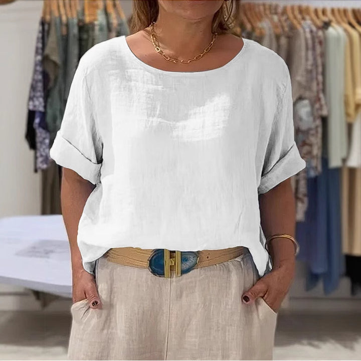 Blouse en lin léger pour femme avec coupe décontractée et manches retroussées Chic & Stil