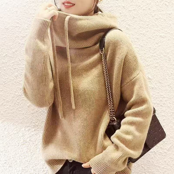 Pull surdimensionné à col haut et détails de lacets pour femmes Chic & Stil