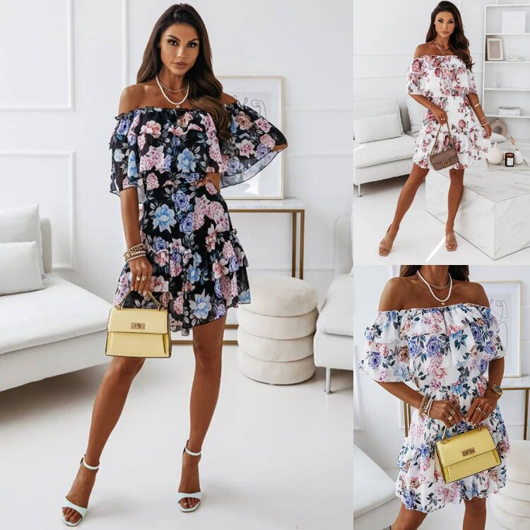 Floral off-shoulder dress women ruffles Lune London