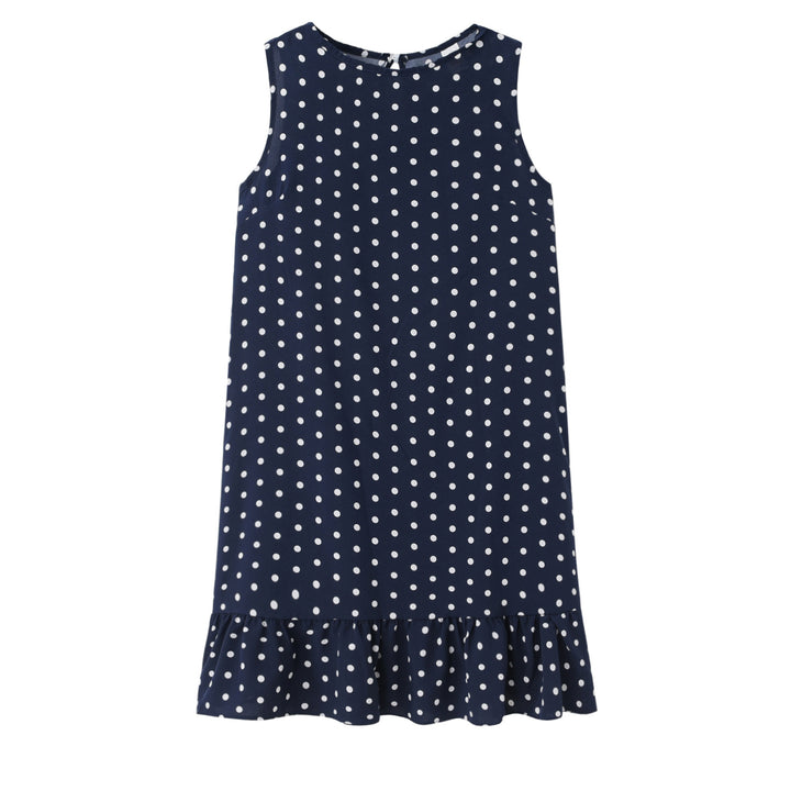 Summer polka dot shift dress for women with ruffle hem Lune London
