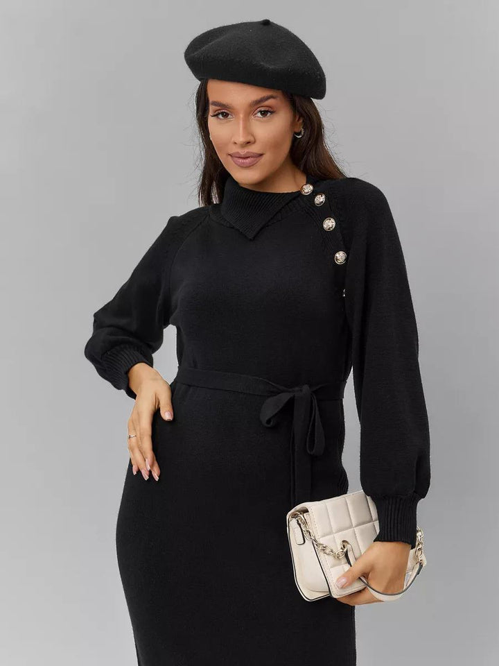 Robe en tricot élégante pour femme avec ceinture de tailleur et détails de boutons à la mode Chic & Stil