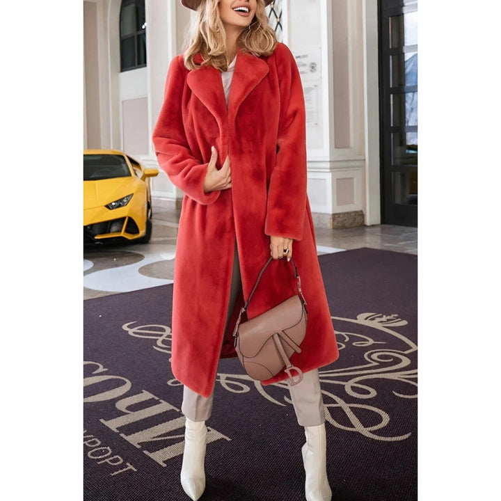 Long fleece coat for women with elegant collar and slim silhouette Lune London