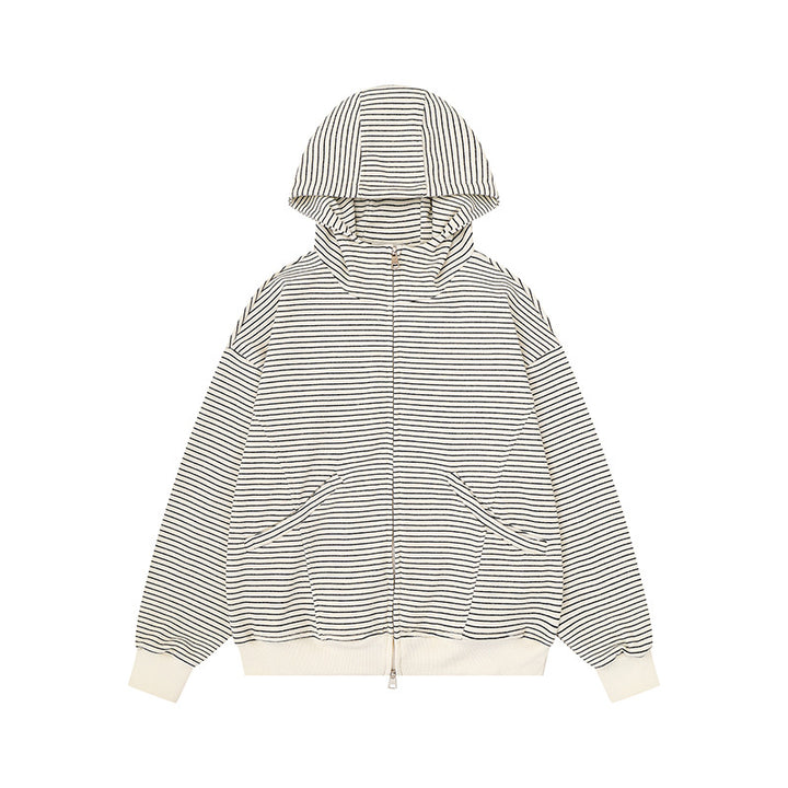 Unisex Striped Hooded Sweat Jacket with Zipper and Kangaroo Pockets Amarae