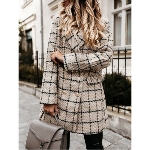 Oversized checked compression blazer for women with double-breasted buttons Amarae