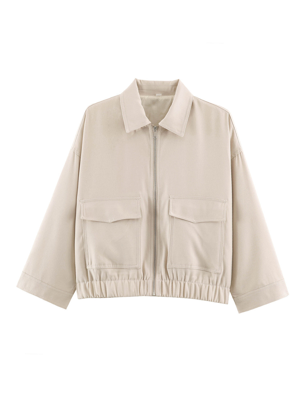 Women's Cropped Utility Jacket with Elastic Waistband and Applied Flap Pockets Amarae