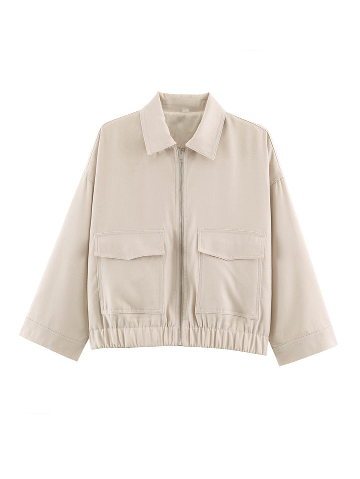Women's Cropped Utility Jacket with Elastic Waistband and Applied Flap Pockets Amarae