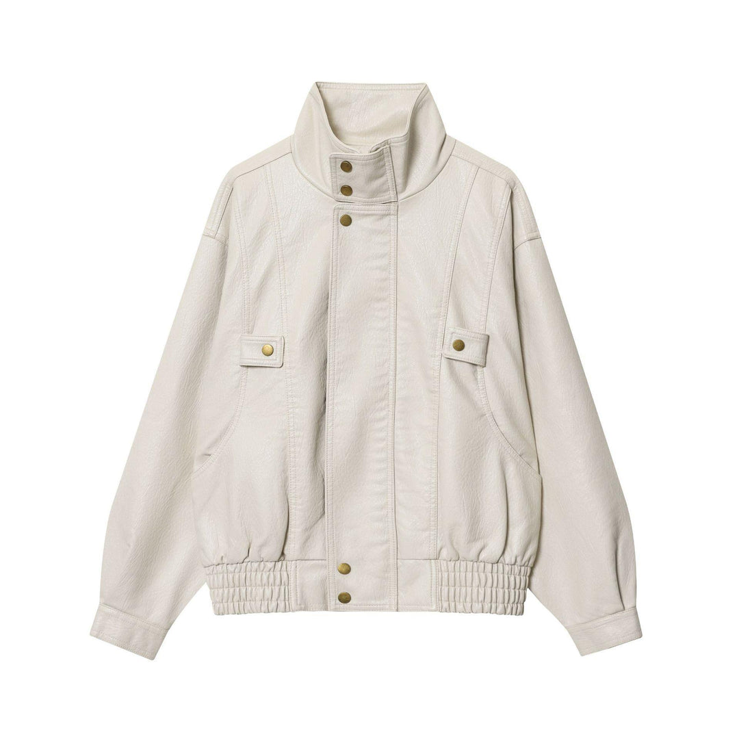 Faux leather jacket for women with high collar and practical pockets Lune London