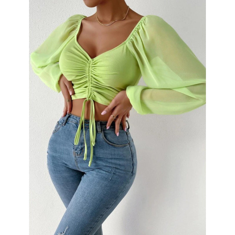 Trendy top for women with ruffles and long puff sleeves Lune London