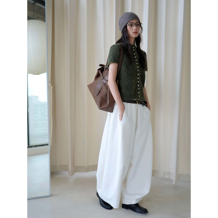 Women Short-cut Boucle Knit Vest with Button Placket Amarae