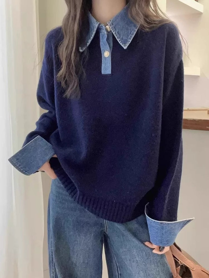 Pull femme avec un col de chemise tendance et un matériau doux Chic & Stil