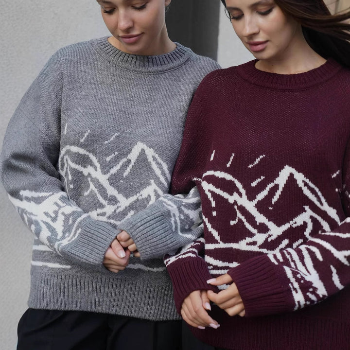 Thick knit sweater for women with artistic landscape design Lune London