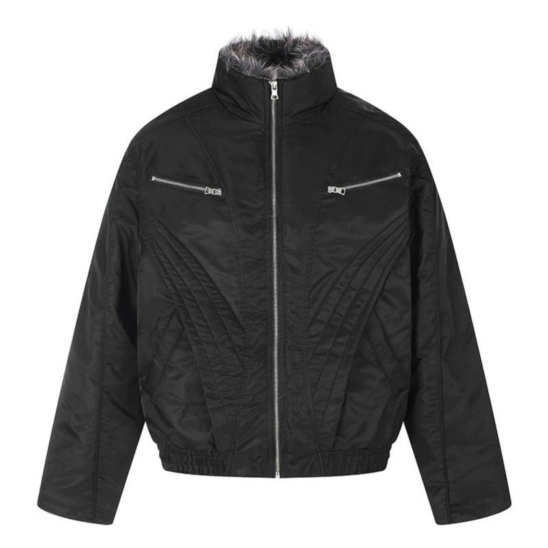 Women's padded bomber jacket with high stand-up collar, faux fur lined collar and zippered pockets Amarae
