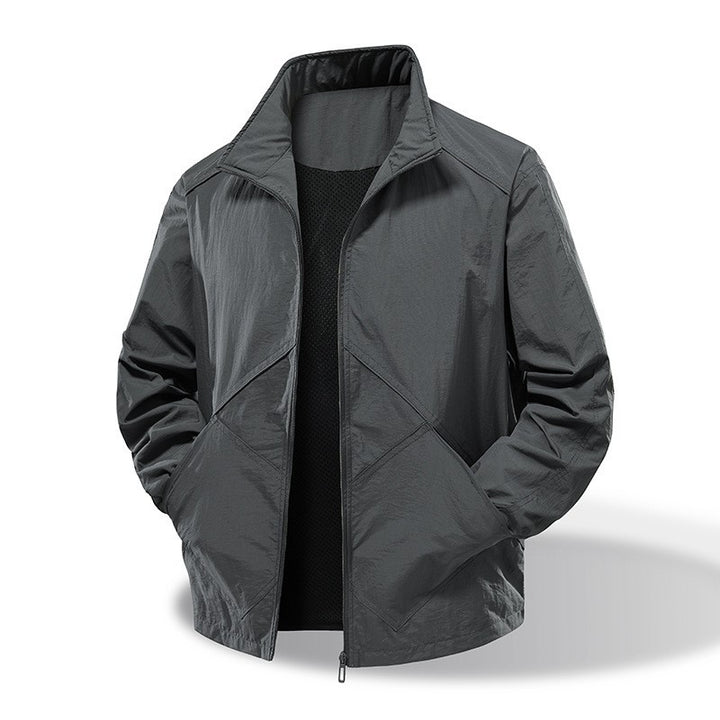 Men's Lightweight Windbreaker Outdoor Jacket with Stand Collar, Two-way Zipper and Concealed Pockets Amarae
