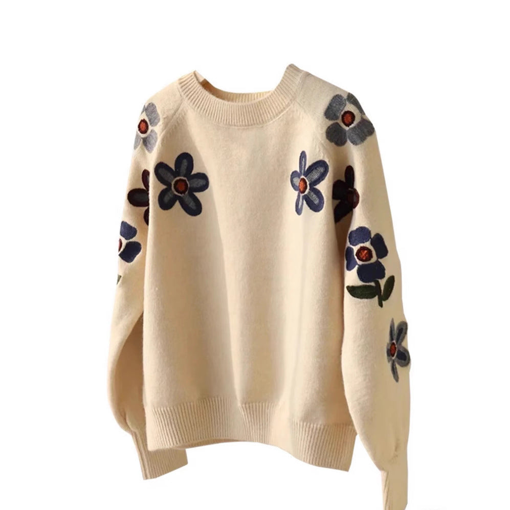 Pull en tricot élégant pour femmes avec design de broderie florale et coupe décontractée Chic & Stil