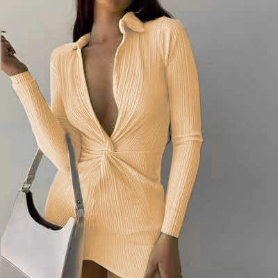 Pleated wrap dress for women with deep V-neck Lune London