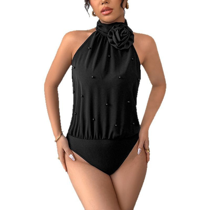 Women Elegant halter neck top with floral accents Lune London