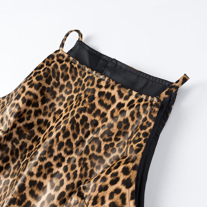 Women's Leopard Mini Dress with Thin Straps and High Neckline Amarae
