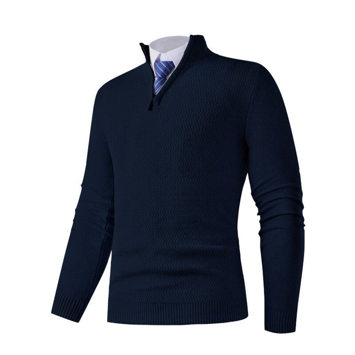 Men's knit sweater with modern high collar and structured design Lune London
