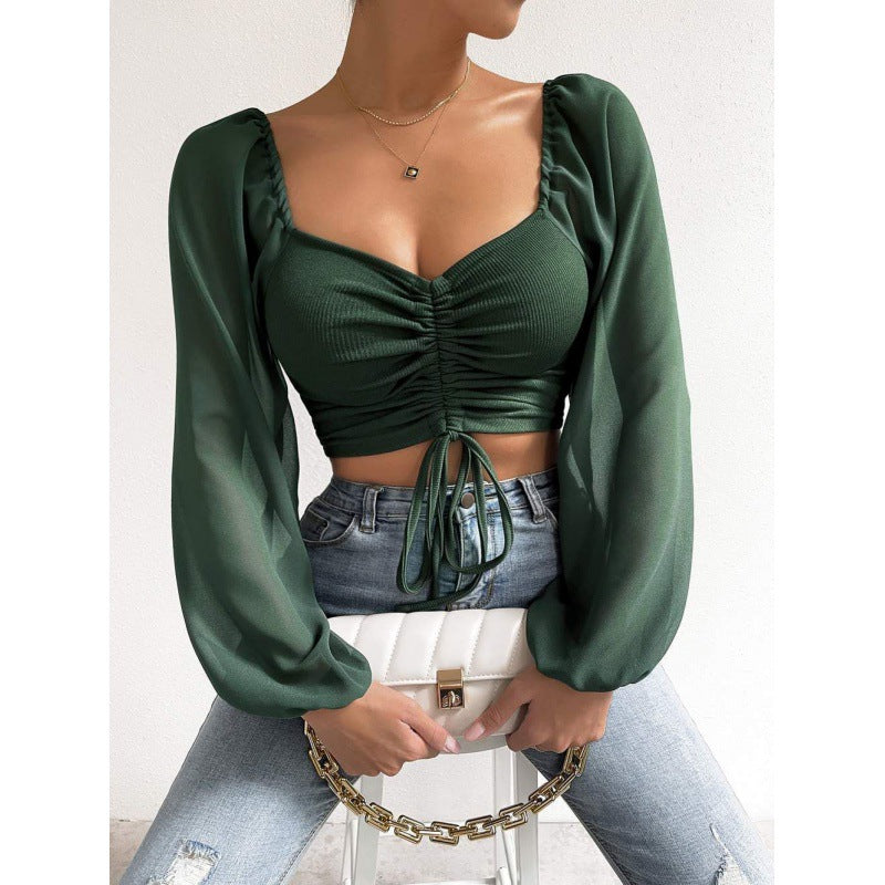 Trendy top for women with ruffles and long puff sleeves Lune London