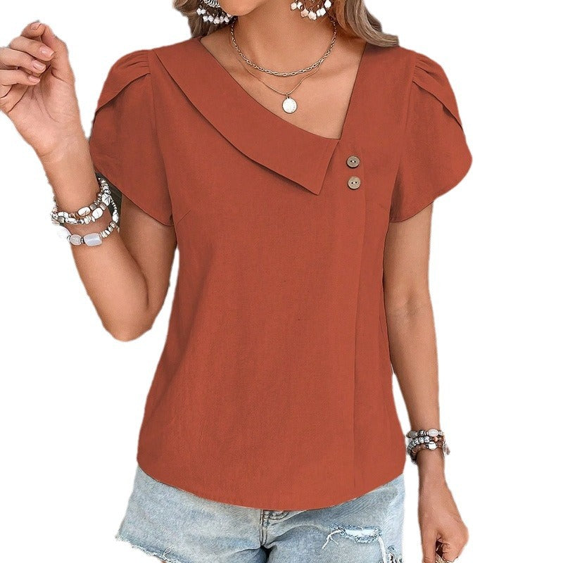 Ladies Casual Top with Elegant V-Neck and Button Details Lune London