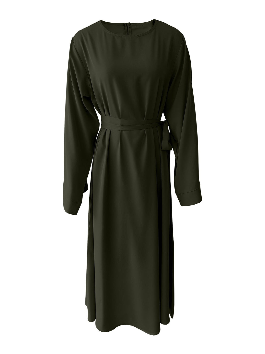Midi dress for women with an elegant waist belt and long sleeves Lune London
