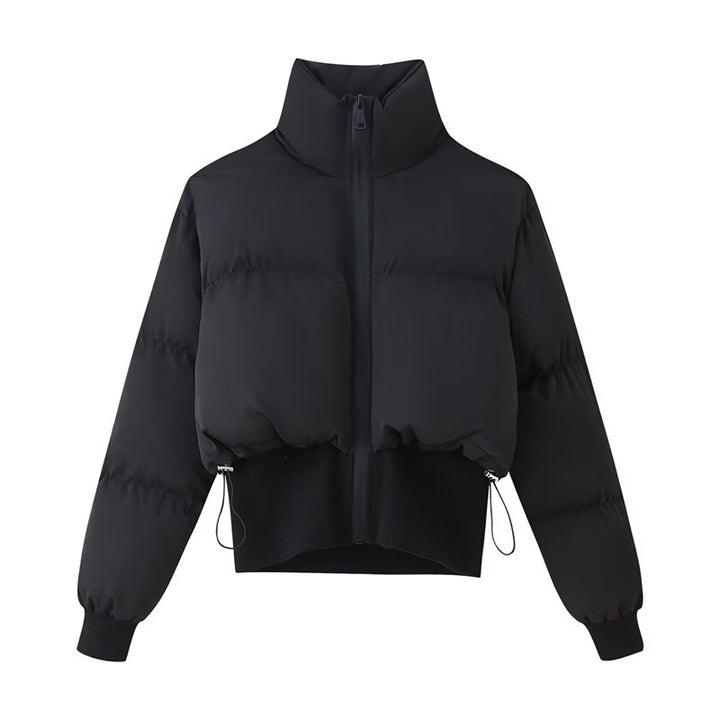 Cropped quilted jacket for women with high collar and adjustable hem Lune London