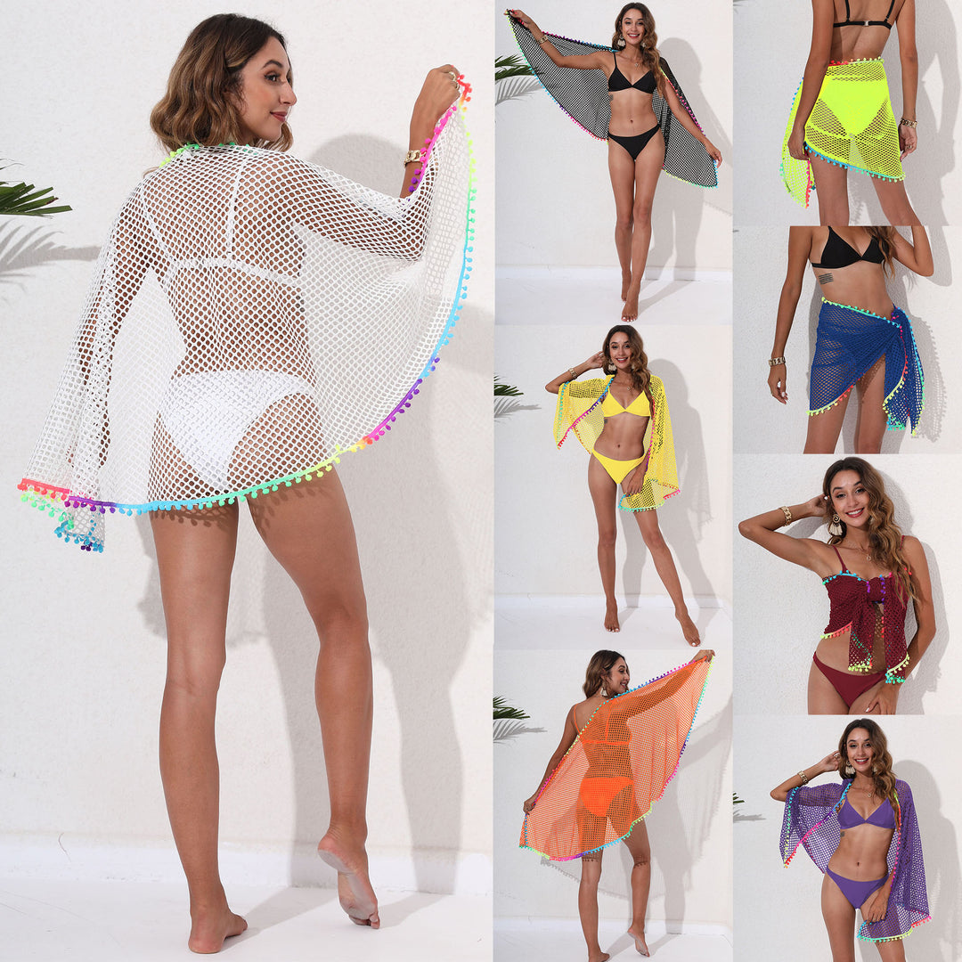 Ladies pom-pom embellished with a transparent beach wrap Lune London