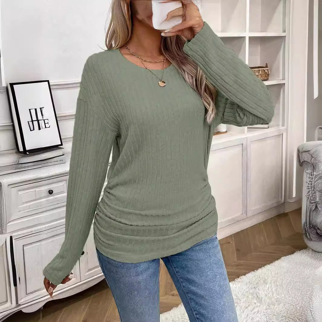 Women Long Sleeve Ribbed Top with Fitted Cut Lune London
