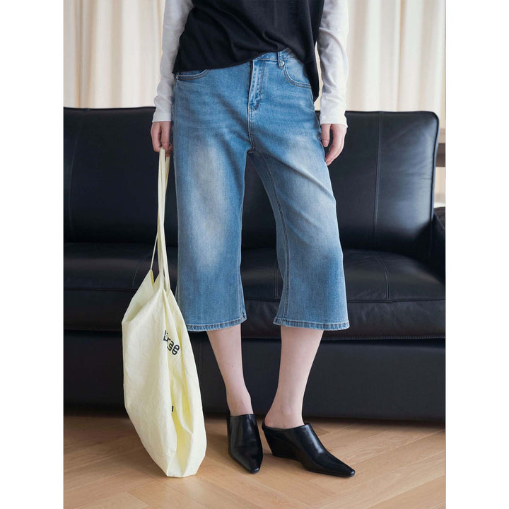 Women's High-Waisted Denim Culotte in Bermuda Style with Wide Leg Amarae