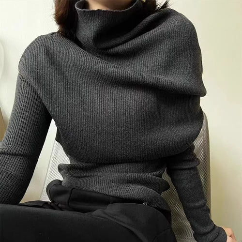 Femmes pull élégant à col roulé avec coupe asymétrique Chic & Stil