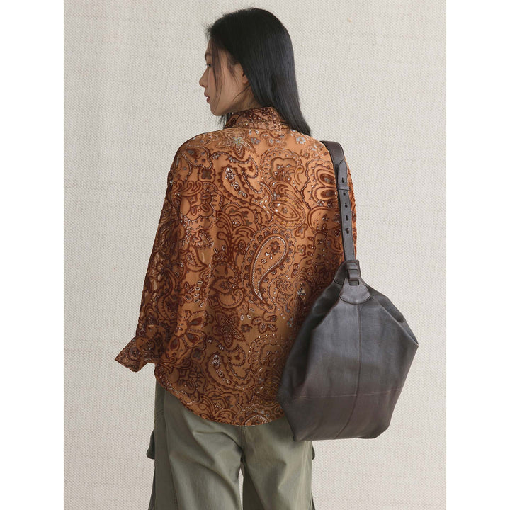 Ladies Embroidered Velvet Blouse with Paisley Pattern and Sequins Amarae
