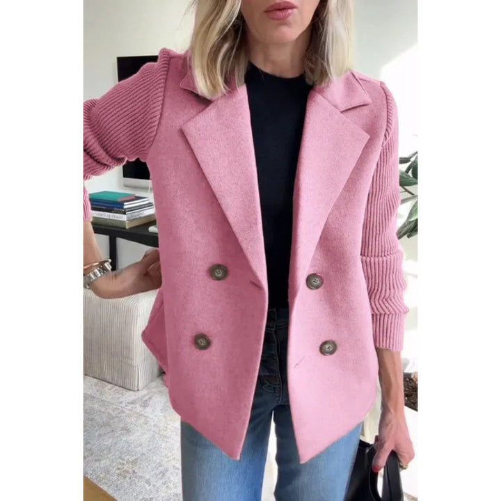 Women's Double-breasted Blazer Vest with Wide Lapels and Ribbed Knit Sleeves Amarae