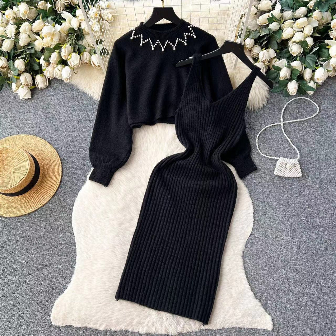 Women’s knitted dress with V-neckline and luxurious details Lune London