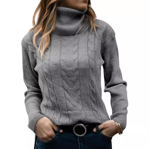 Knit sweater for women with high collar and relief pattern with braids Amarae