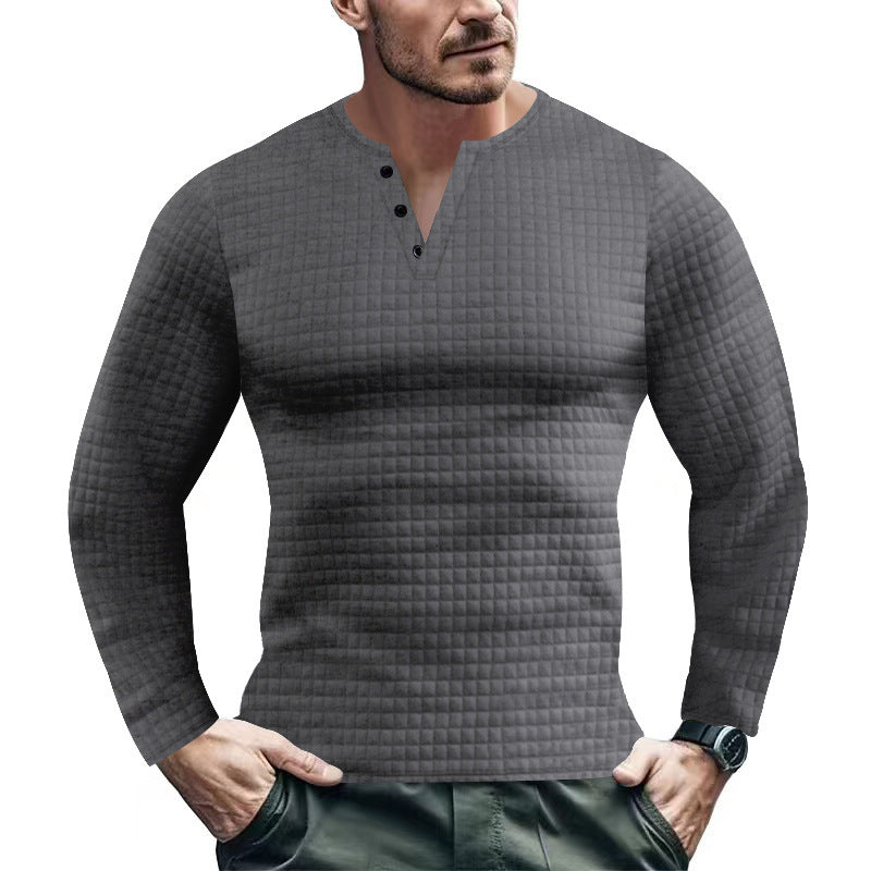 Men's Long Sleeve Shirt with Textured Check Pattern Amarae