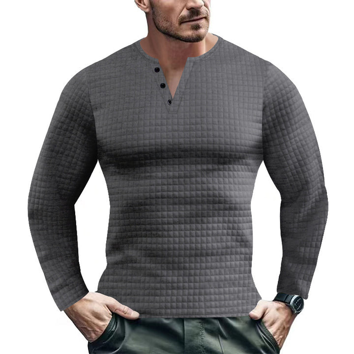 Men's Long Sleeve Shirt with Textured Check Pattern Amarae