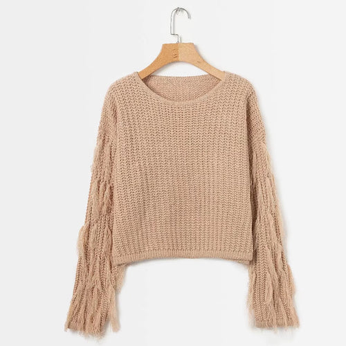 Thick knit sweater for women with fringed sleeves Amarael