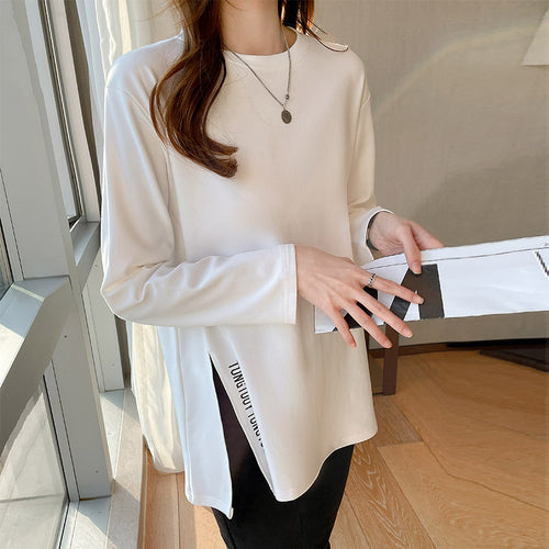 Women's Casual Long Sleeve Shirt with Modern Round Neck Chic & Stil
