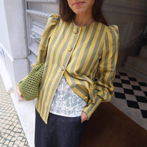 Long sleeve blouse for women with a striped design and elegant puff sleeves Amarae