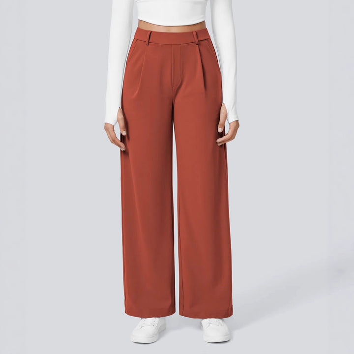 Ladies Elegant High-Waist Palazzo Pants with Front Pleats and Side Pockets Amarae