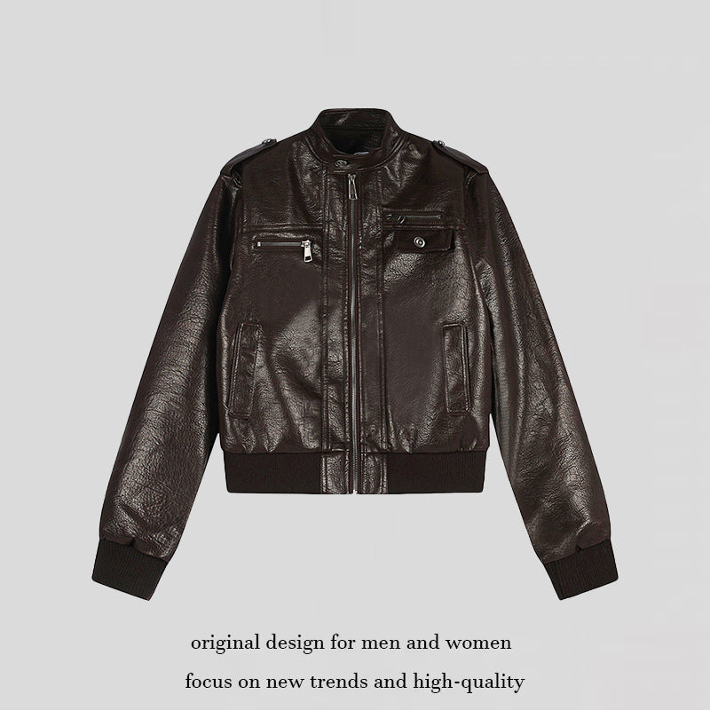 Men's Leather Look Bomber Jacket Amarae