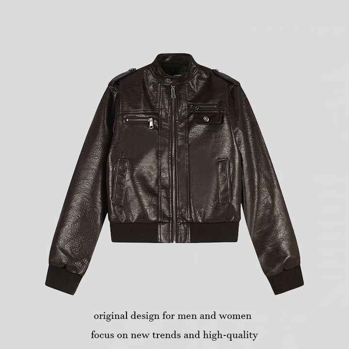 Men's Leather Look Bomber Jacket Amarae