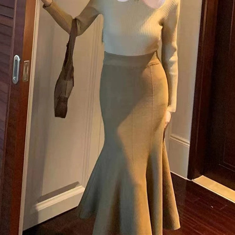 Jupe midi évasée élégante pour femme en tricot fin Chic & Stil