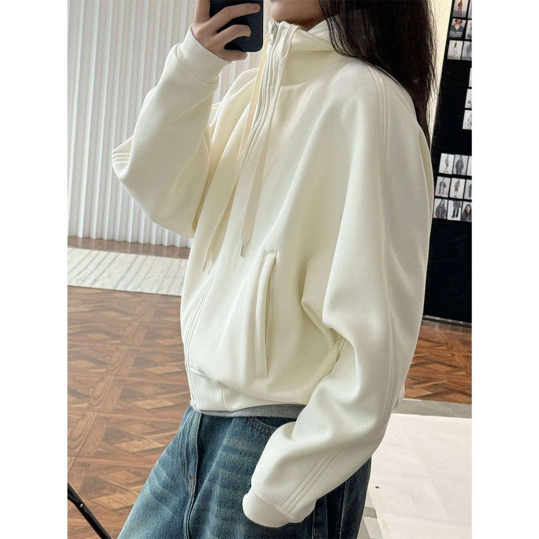 Women's cropped hoodie with high funnel collar and balloon sleeves Amarae
