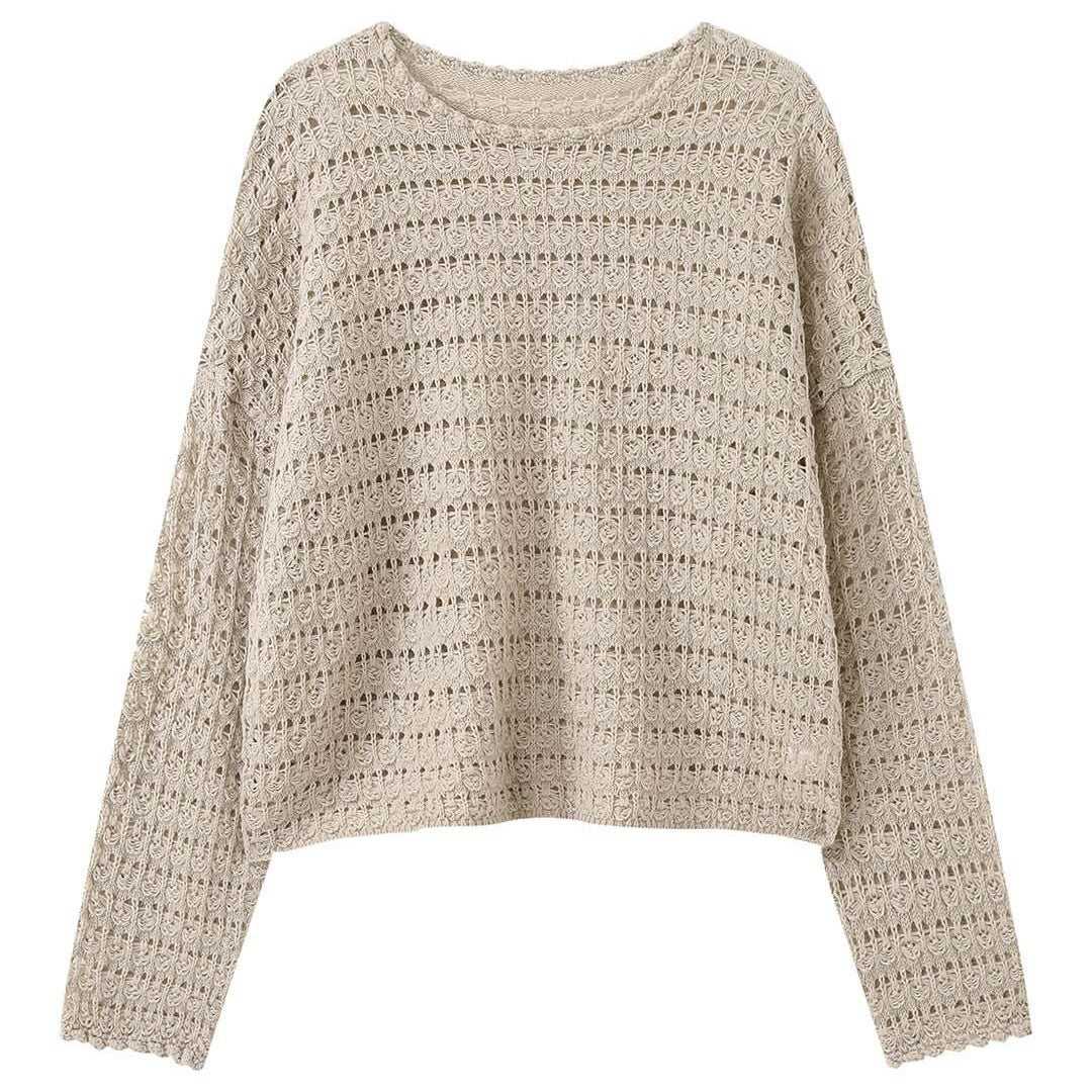 Women's Crocheted Oversized Openwork Sweater with Boat Neck Amarae