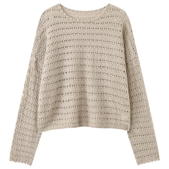 Women's Crocheted Oversized Openwork Sweater with Boat Neck Amarae