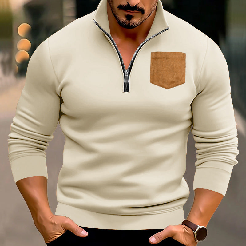 Modern pullover for men with half-zip and contrasting chest pocket Lune London