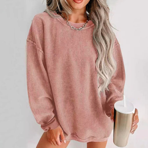 Ladies Casual Sweatshirt with Ribbed Texture and Loose Fit Amarae